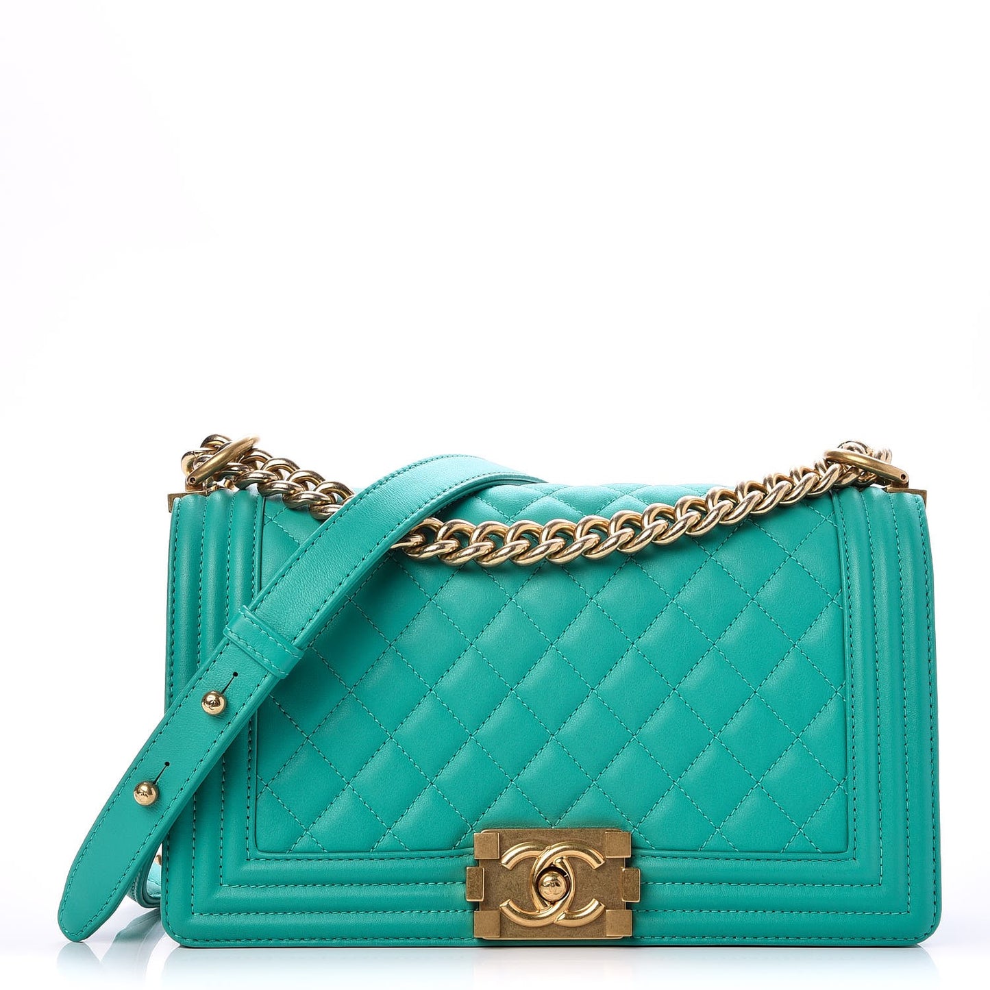 Calfskin Quilted Medium Boy Flap Turquoise