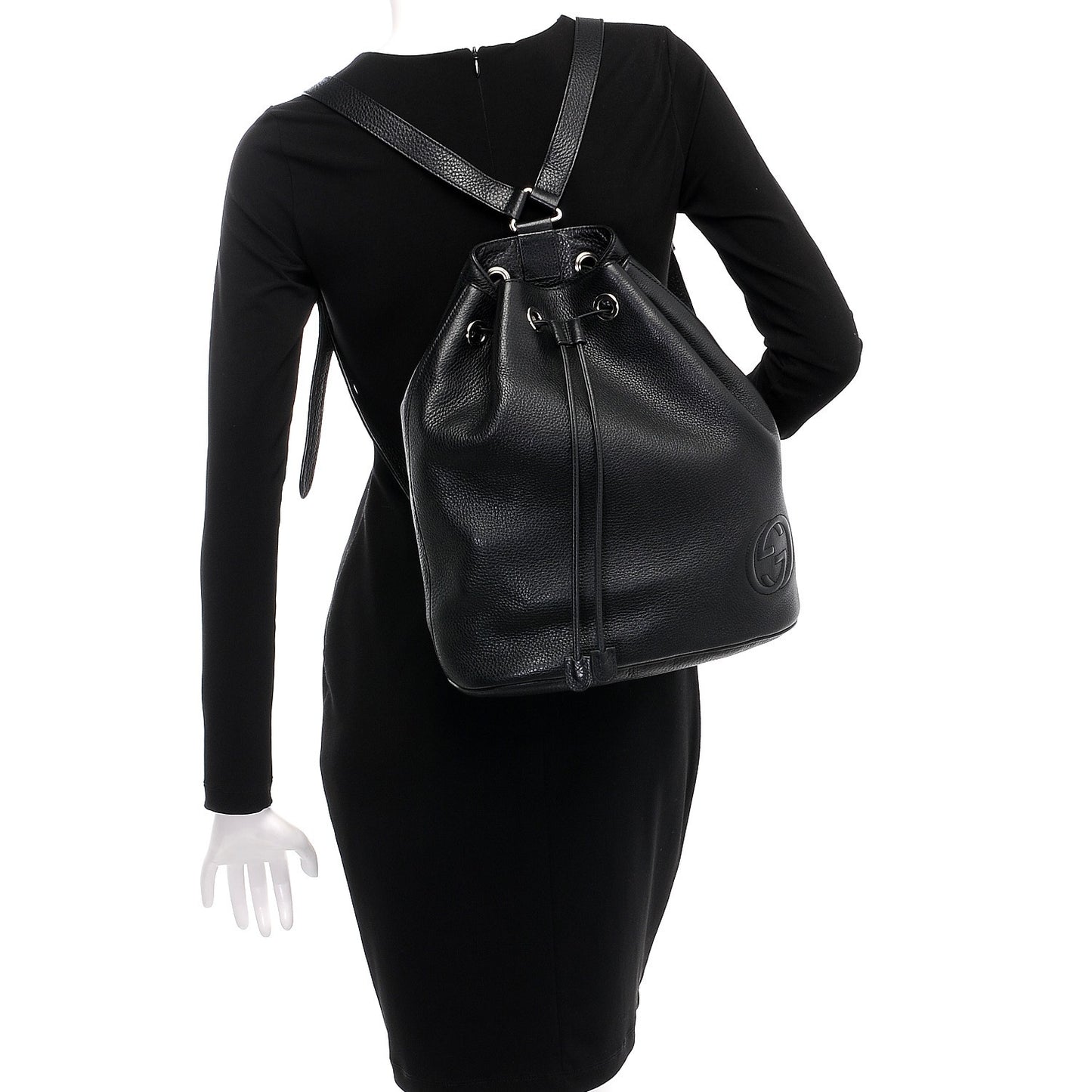 Pebbled Calfskin Small Soho Drawstring Backpack Black