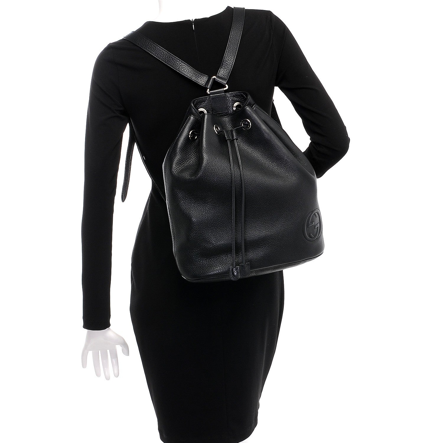 Gucci Pebbled Calfskin Small Soho Drawstring Backpack Black 2 of 7