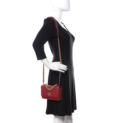 Chanel Shiny Goatskin Quilted Chanel 19 Wallet On Chain WOC Red 2 of 12