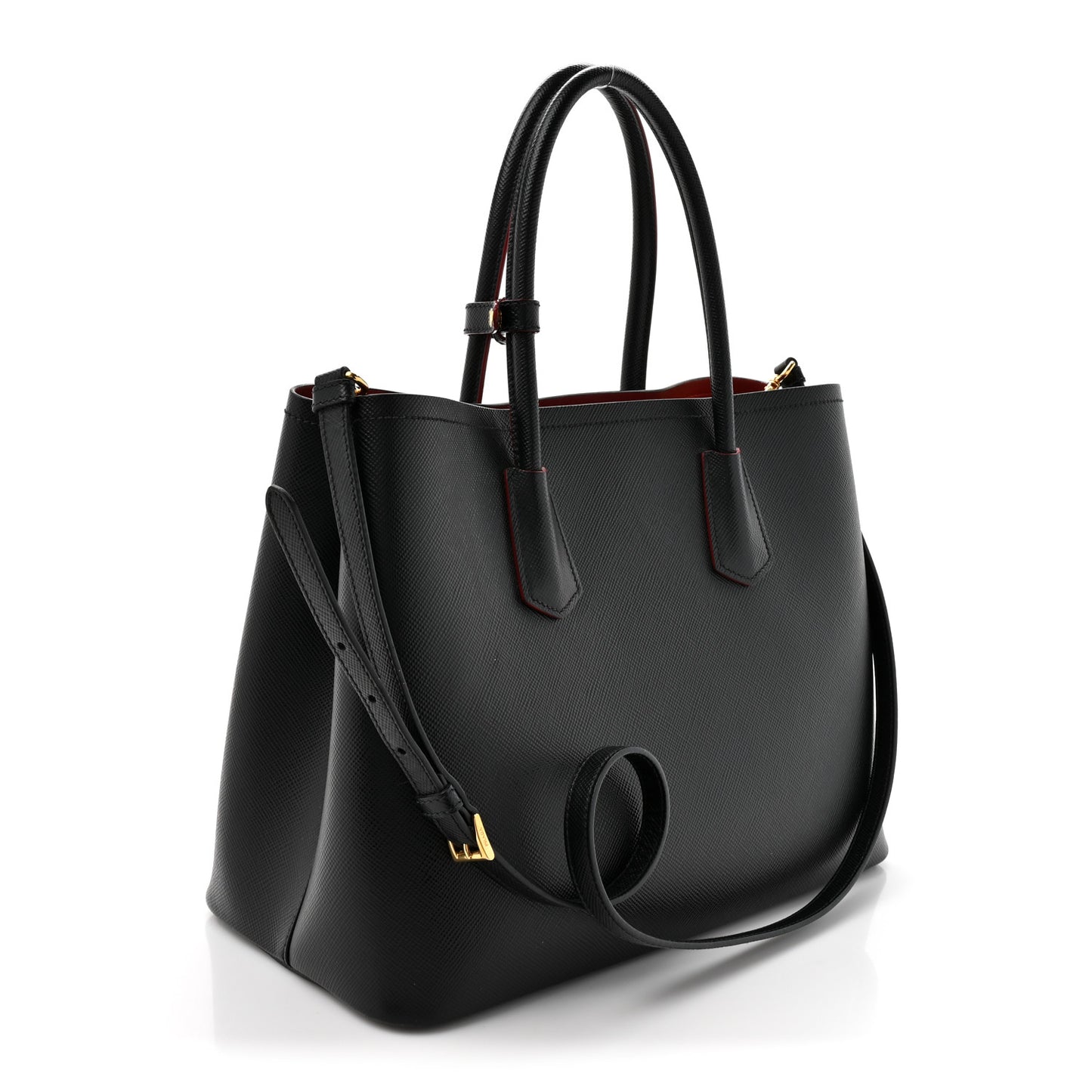 Saffiano Cuir Medium Double Bag Black Fuoco