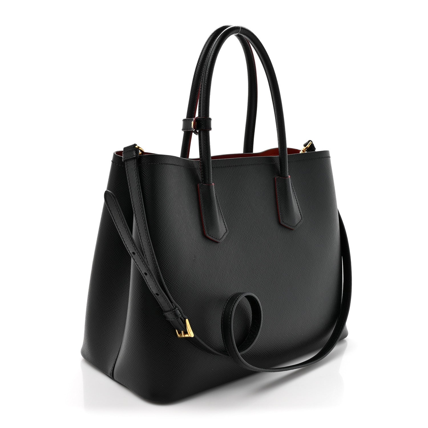 Prada Saffiano Cuir Medium Double Bag Black Fuoco 3 of 19