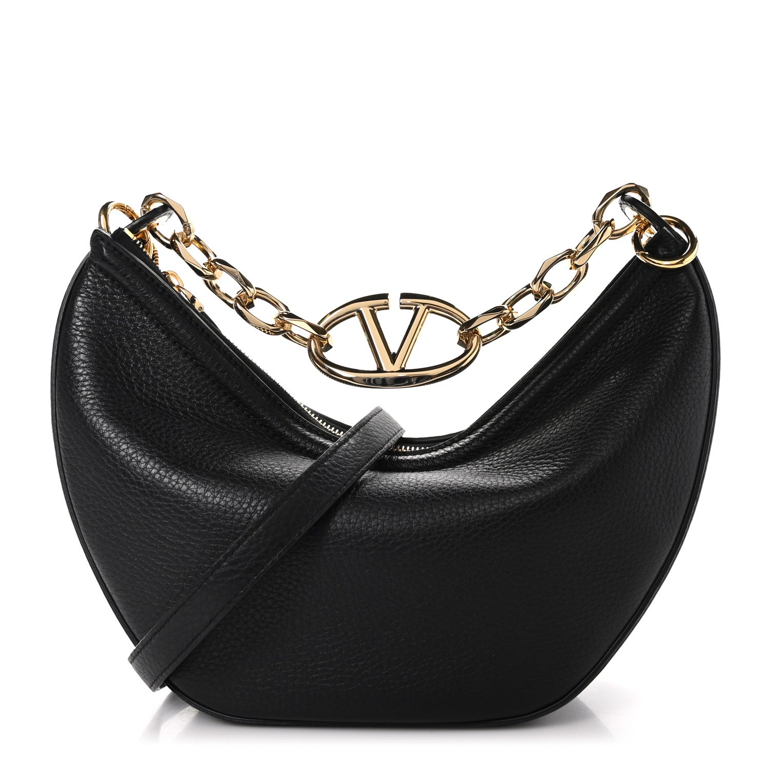 Valentino Garavani Grainy Calfskin Small Vlogo Moon Hobo Bag Black 1 of 9