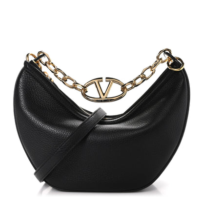 Valentino Garavani Grainy Calfskin Small Vlogo Moon Hobo Bag Black 1 of 9