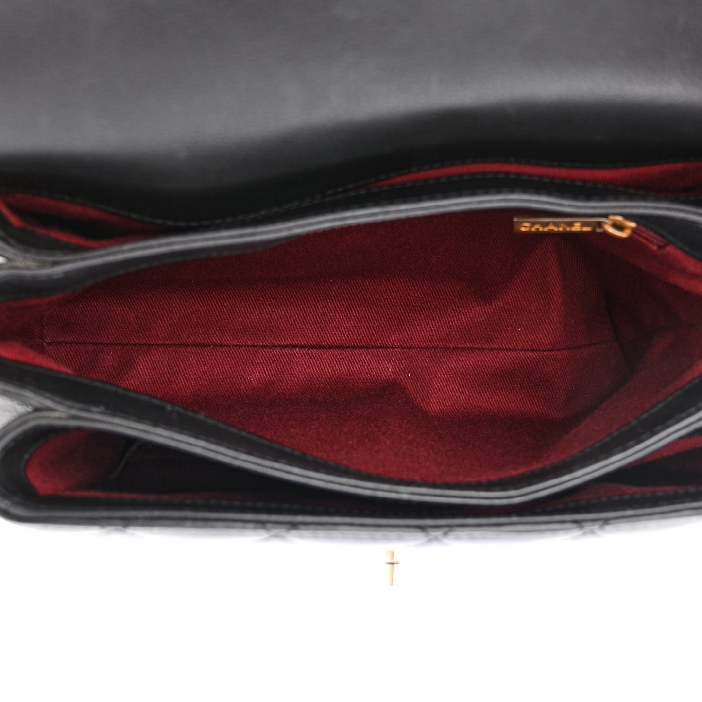 Calfskin Quilted Side Chain Compartment Flap Black