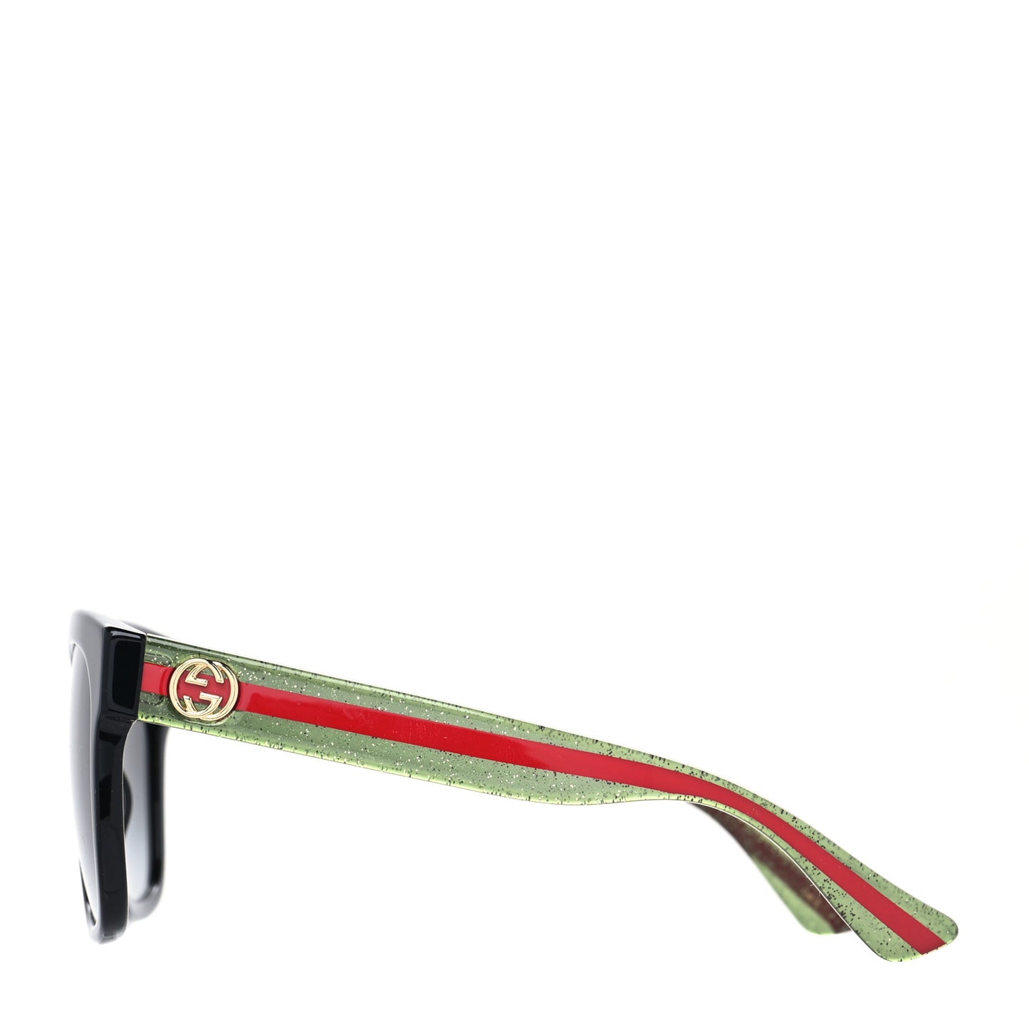 Acetate Square Frame Web Glitter Sunglasses GG0034S Black Green