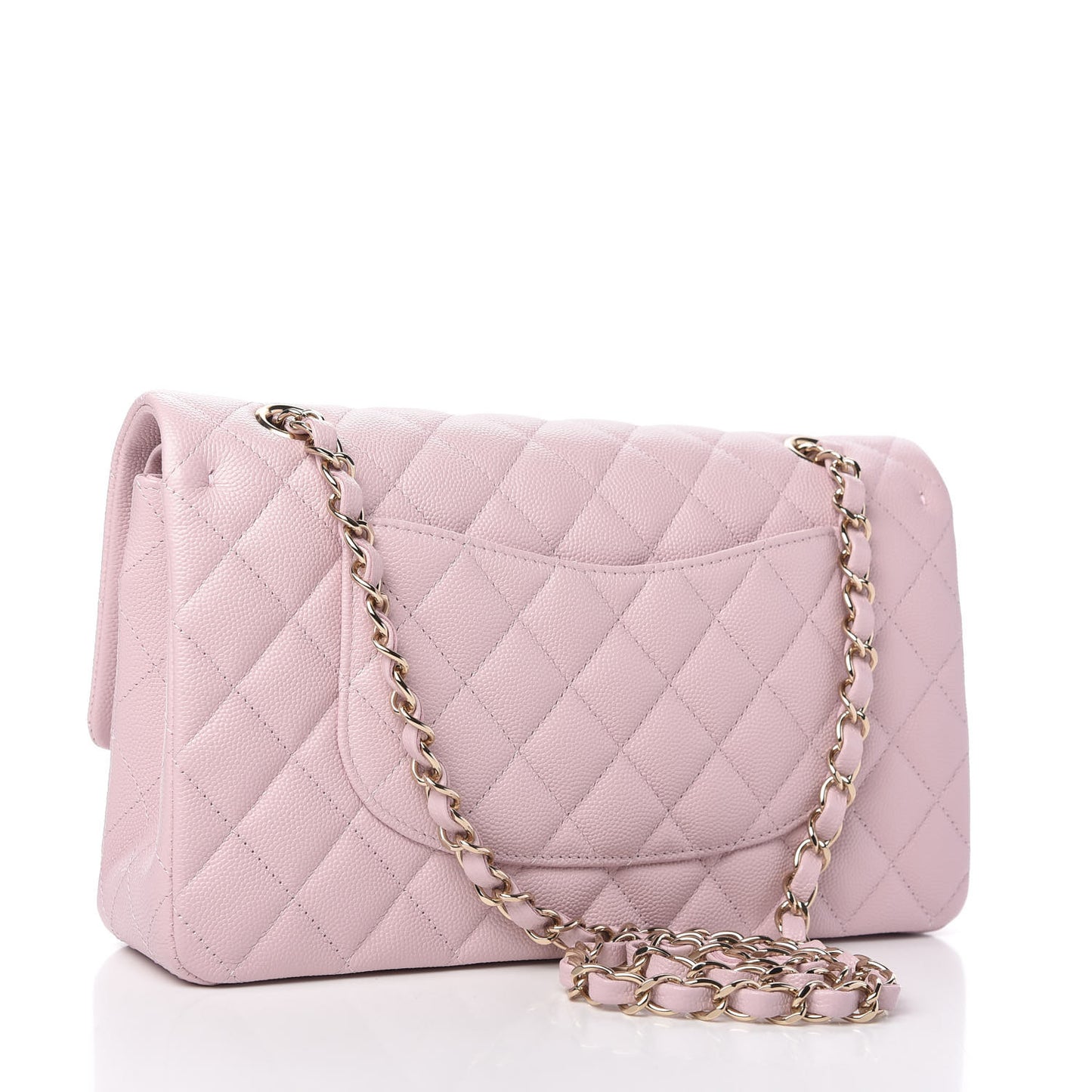 Caviar Quilted Medium Double Flap Light Pink