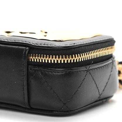 Chanel Lambskin Metal Quilted Extra Mini Vanity Case With Chain Black Gold 10 of 11