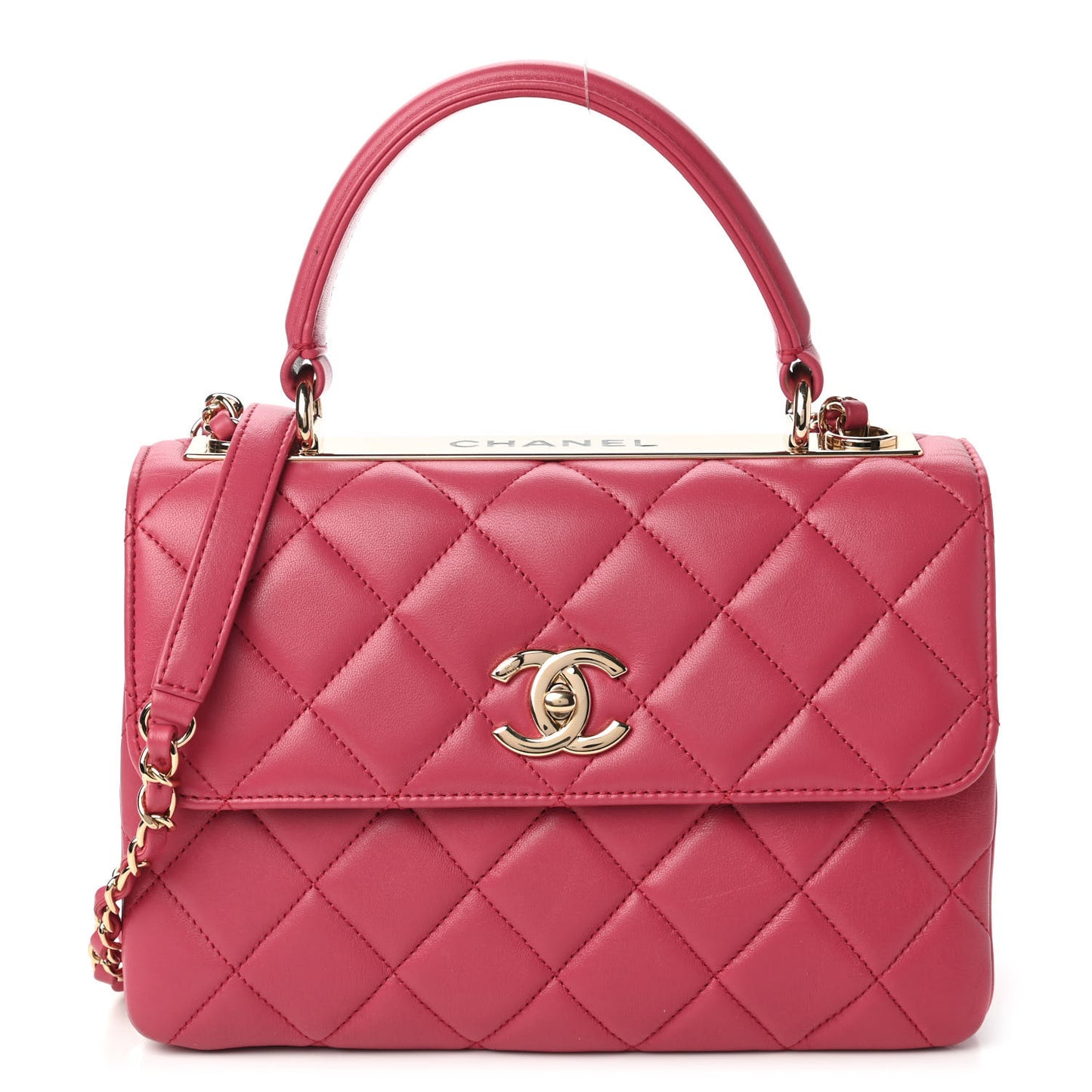 Lambskin Quilted Small Trendy CC Dual Handle Bag Dark Pink