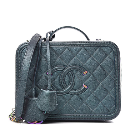 Chanel Iridescent Caviar Quilted Medium CC Filigree Vanity Case Dark Turquoise 1 of 12