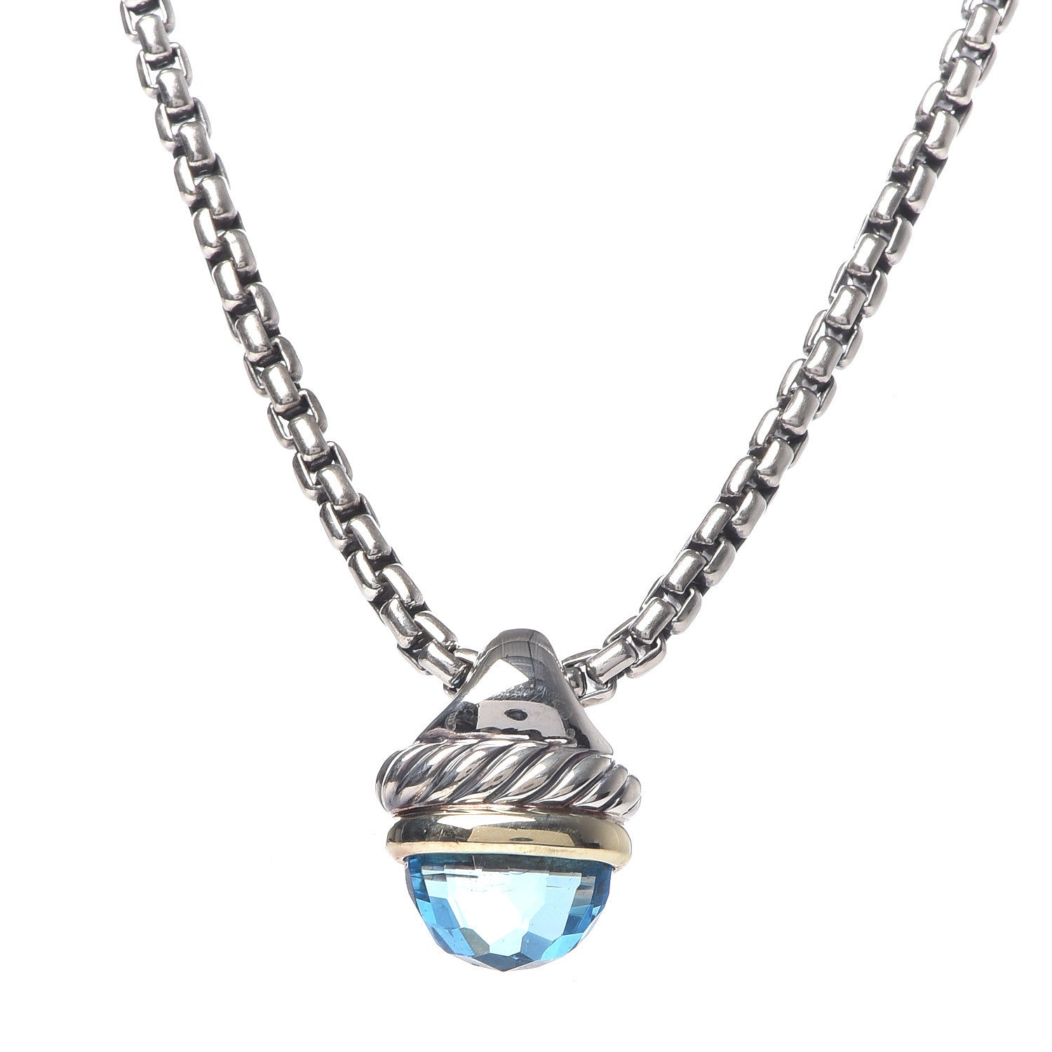 David Yurman Sterling Silver 14K Yellow Gold Blue Topaz 10mm Acorn Pendant Necklace 4 of 6