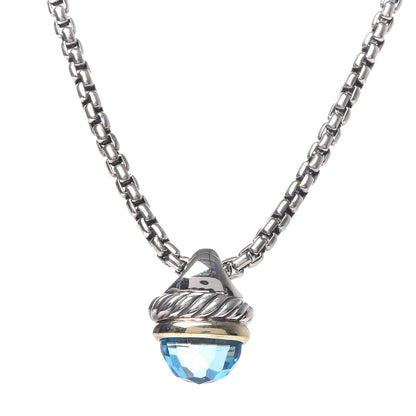 David Yurman Sterling Silver 14K Yellow Gold Blue Topaz 10mm Acorn Pendant Necklace 4 of 6