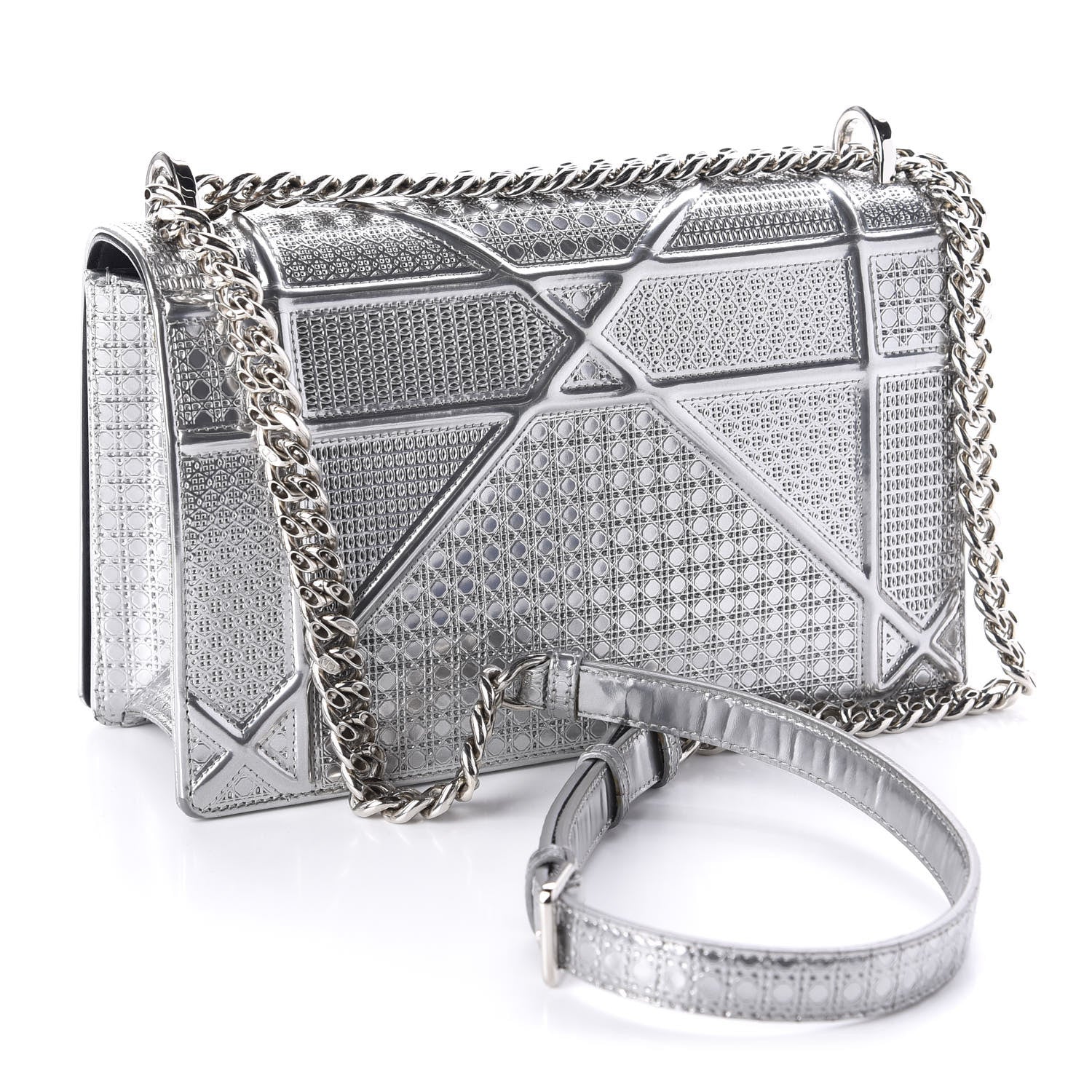 Christian Dior Metallic Patent Micro-Cannage Medium Diorama Flap Bag Silver 3 of 11