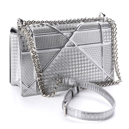 Christian Dior Metallic Patent Micro-Cannage Medium Diorama Flap Bag Silver 3 of 11