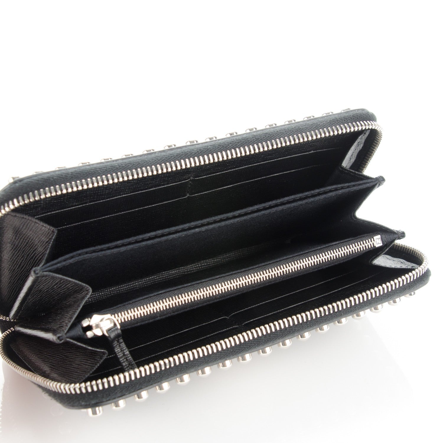 Fendi Vitello Elite Mink Fur Studded Karlito Zip Around Wallet Black 5 of 9