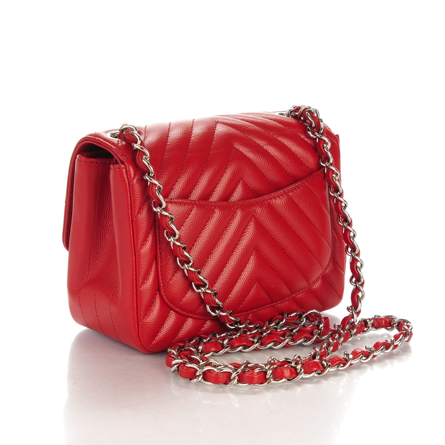 Caviar Chevron Quilted Mini Square Flap Dark Red