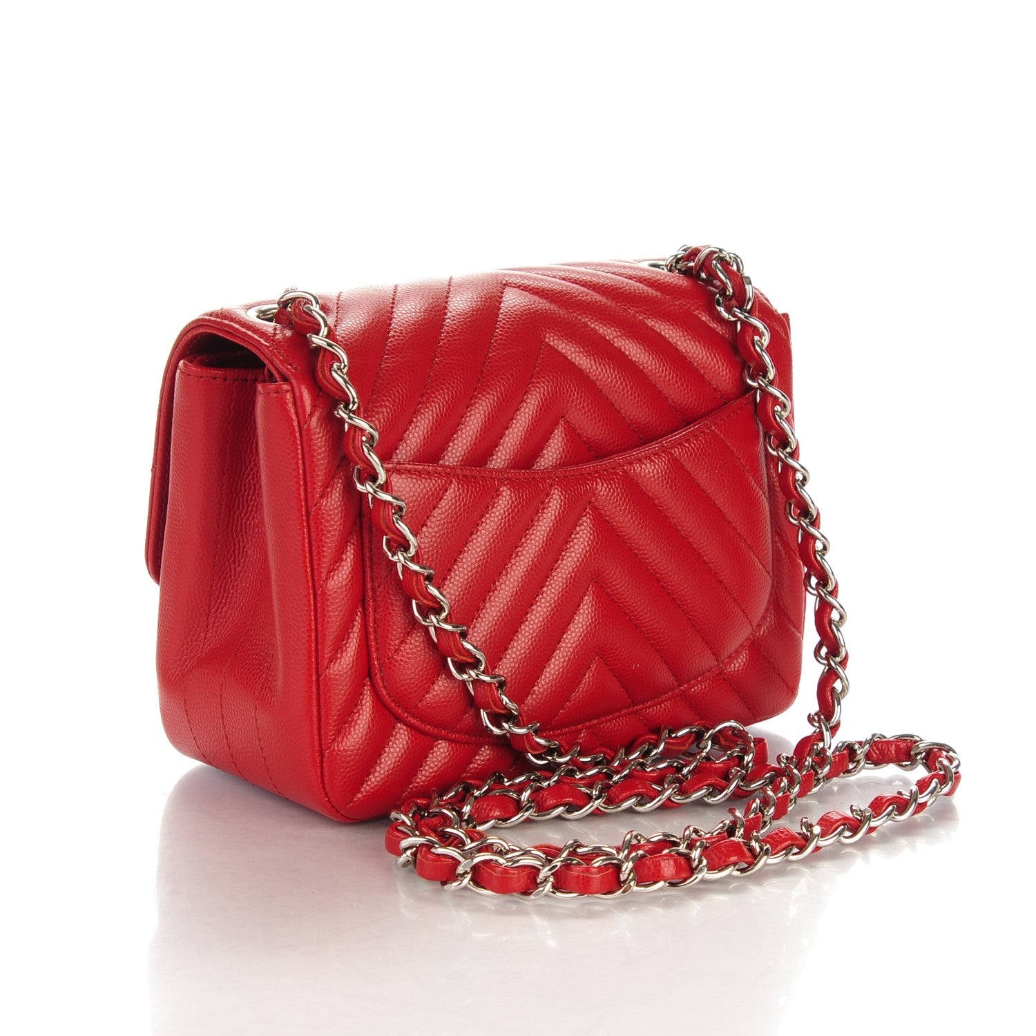 Chanel Caviar Chevron Quilted Mini Square Flap Dark Red 3 of 7