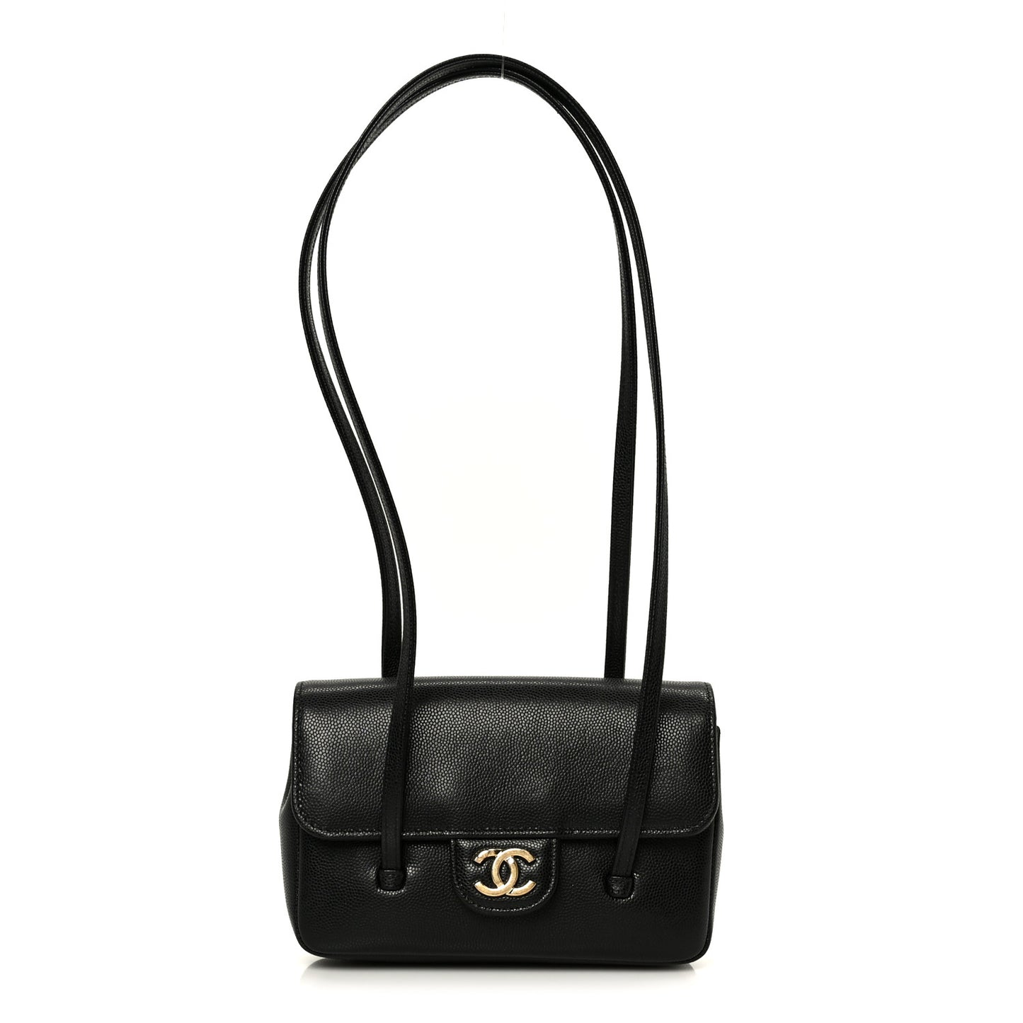 Shiny Caviar Mini Preppy Coco Shoulder Bag Black