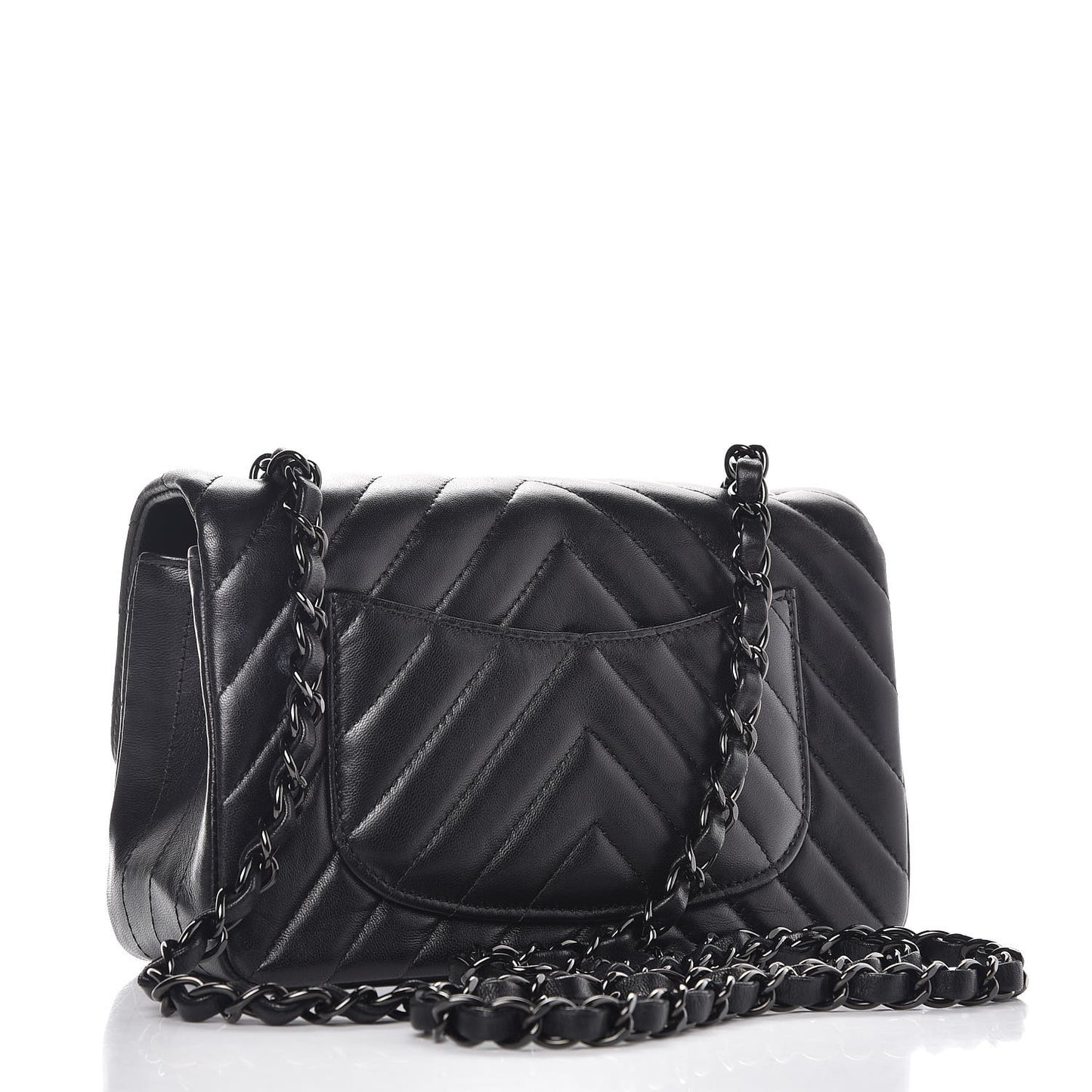 Lambskin Chevron Quilted Mini Rectangular Flap So Black