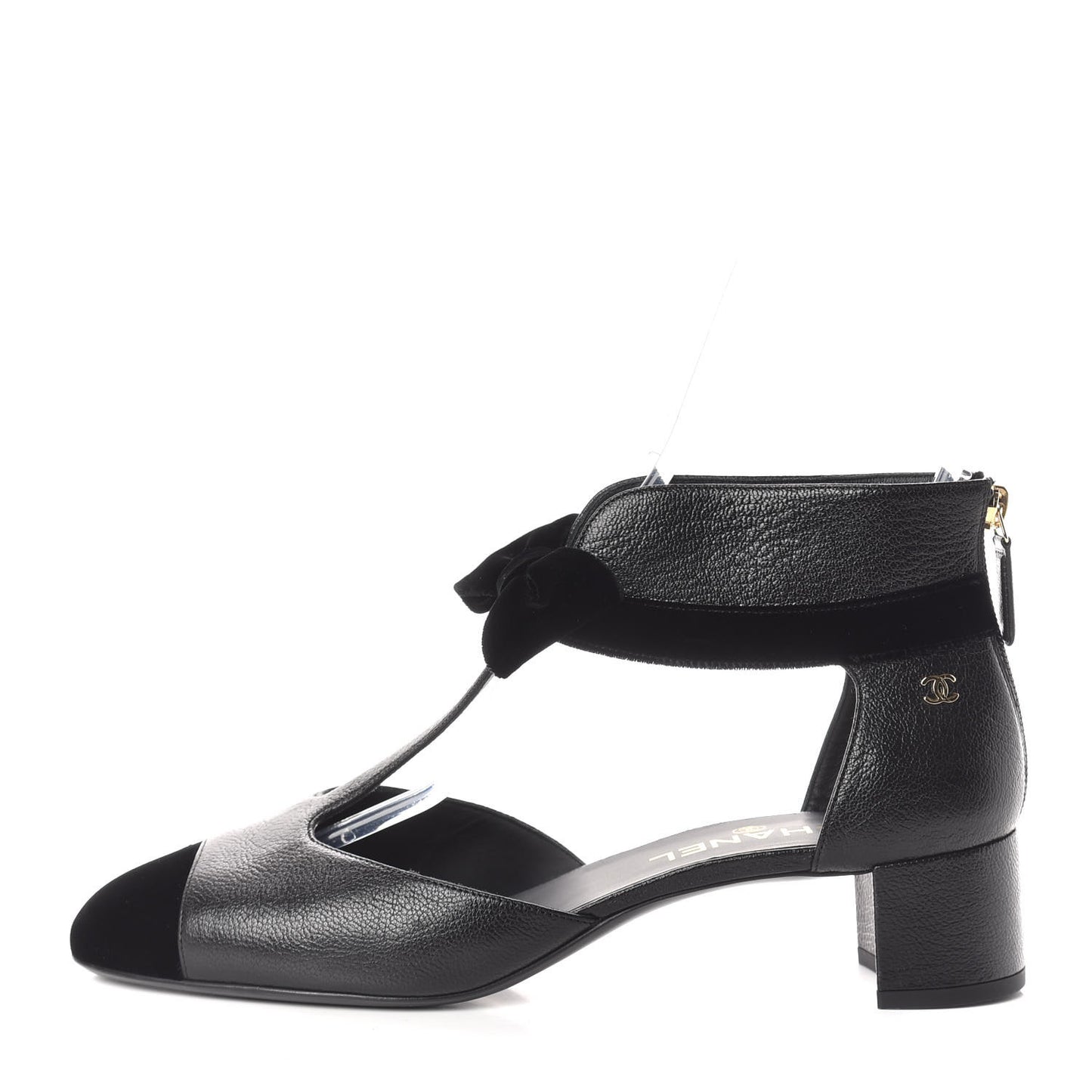 Goatskin Velvet Cap Toe CC Bow Cut Out Ankle Boots 41 Black
