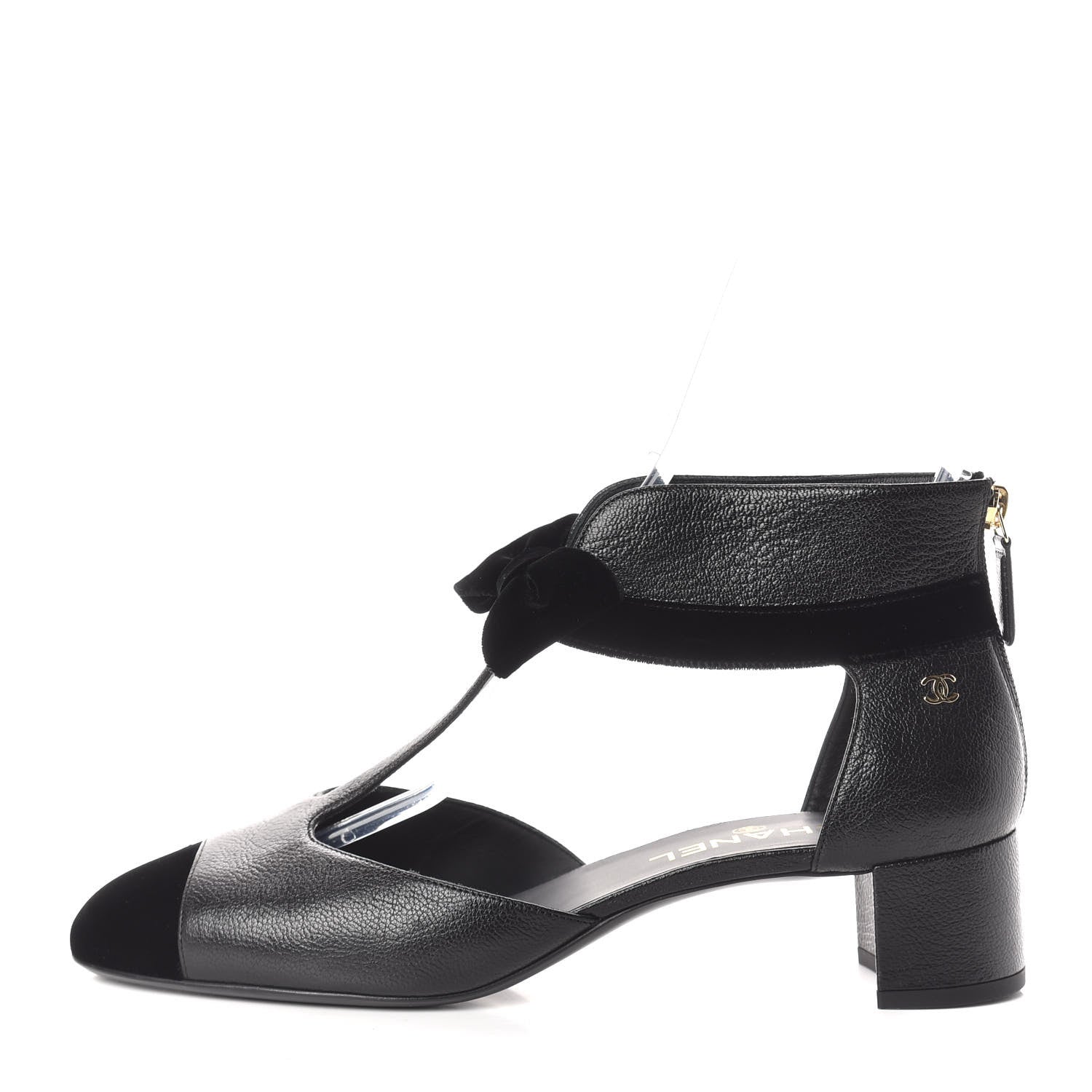 Chanel Goatskin Velvet Cap Toe CC Bow Cut Out Ankle Boots 41 Black 1 of 11