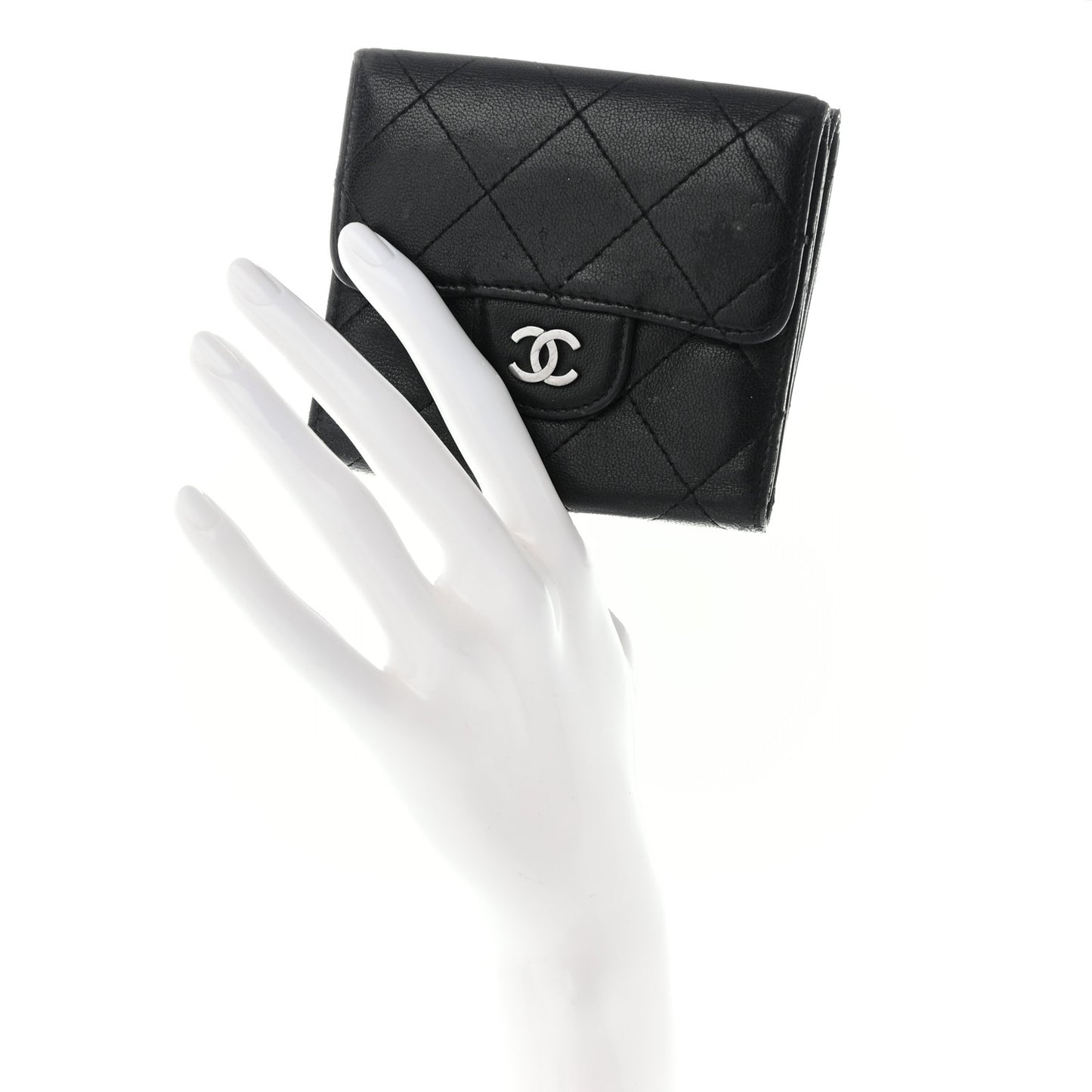 Lambskin Quilted Double Sided Wallet Black