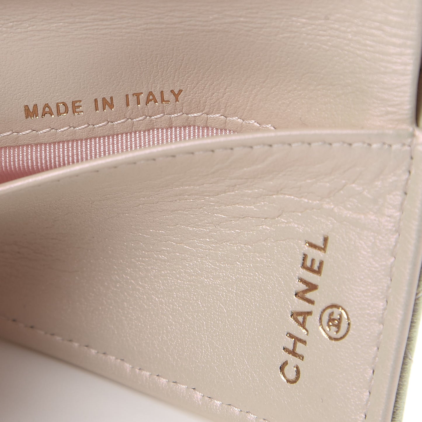 Iridescent Lambskin Quilted Double Flap Wallet Ivory