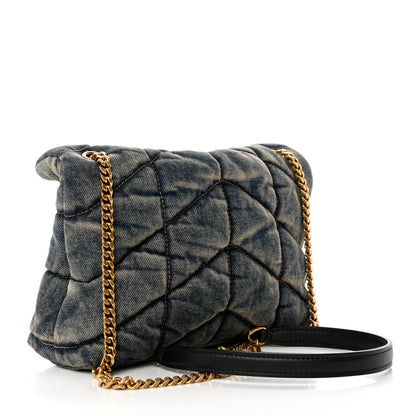 Saint Laurent Denim Quilted Toy Loulou Puffer Monogram Chain Satchel Blue Black 3 of 8