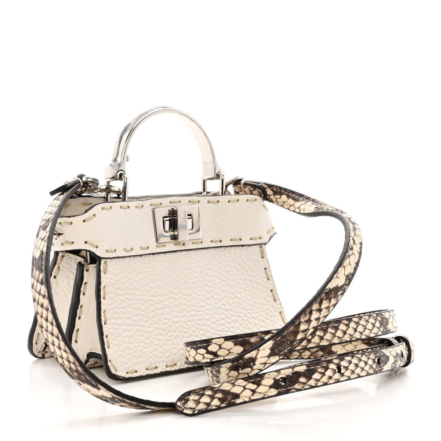 Vitello Granato Elaphe Python Embossed Sellerissima Nano Peekaboo Maxi Handle Satchel White