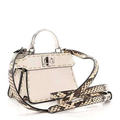 Fendi Vitello Granato Elaphe Python Embossed Sellerissima Nano Peekaboo Maxi Handle Satchel White 3 of 10