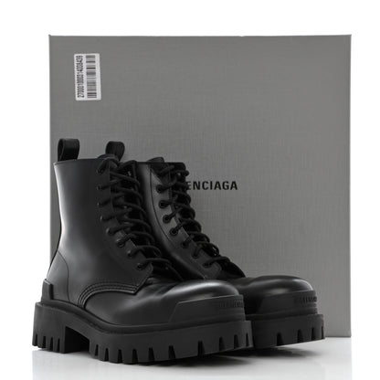 Balenciaga Calfskin Womens Strike 20mm Lace Up Boots 38 Black 12 of 12