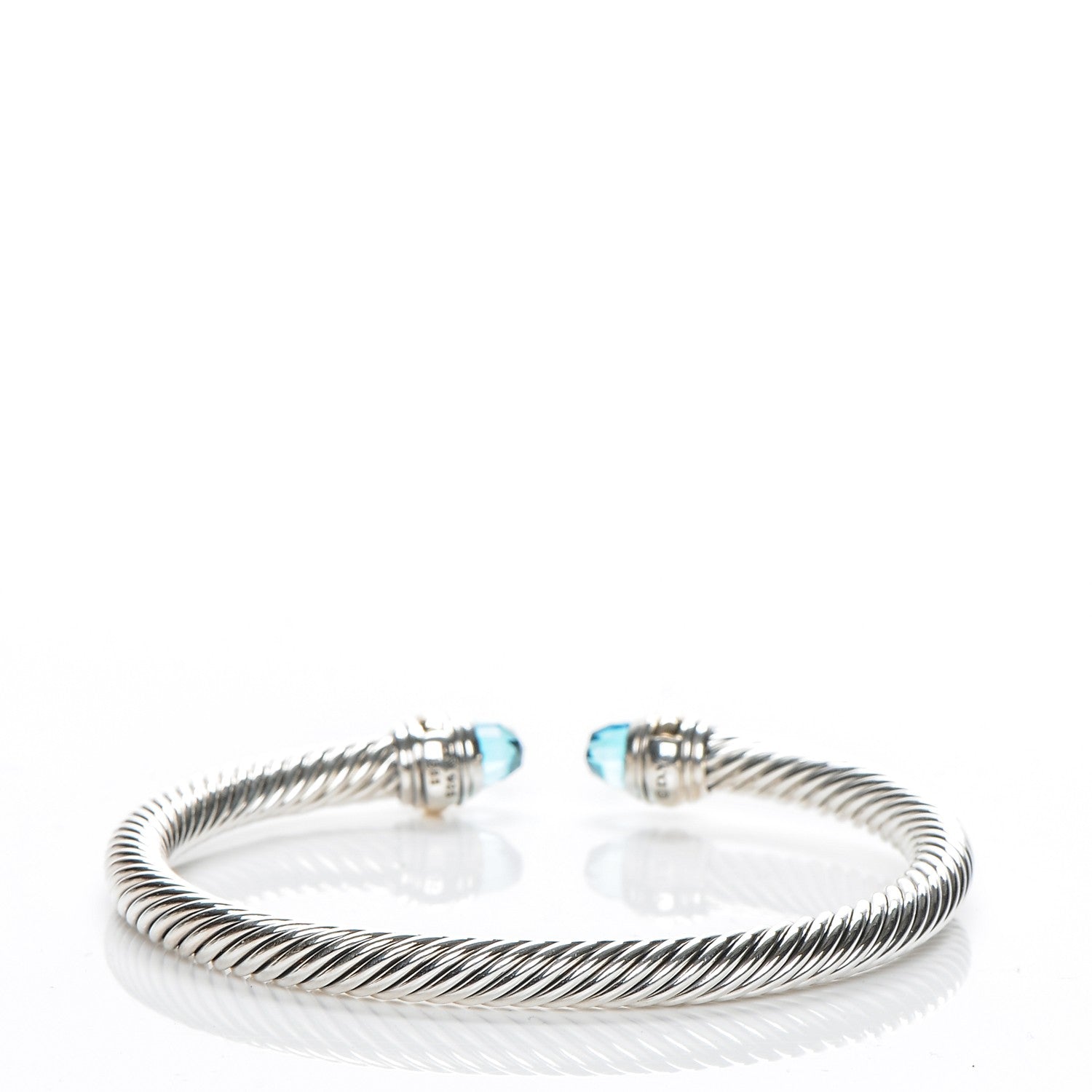 David Yurman Sterling Silver 14K Yellow Gold Blue Topaz 5mm Cable Classics Bracelet 3 of 5