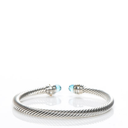 David Yurman Sterling Silver 14K Yellow Gold Blue Topaz 5mm Cable Classics Bracelet 3 of 5