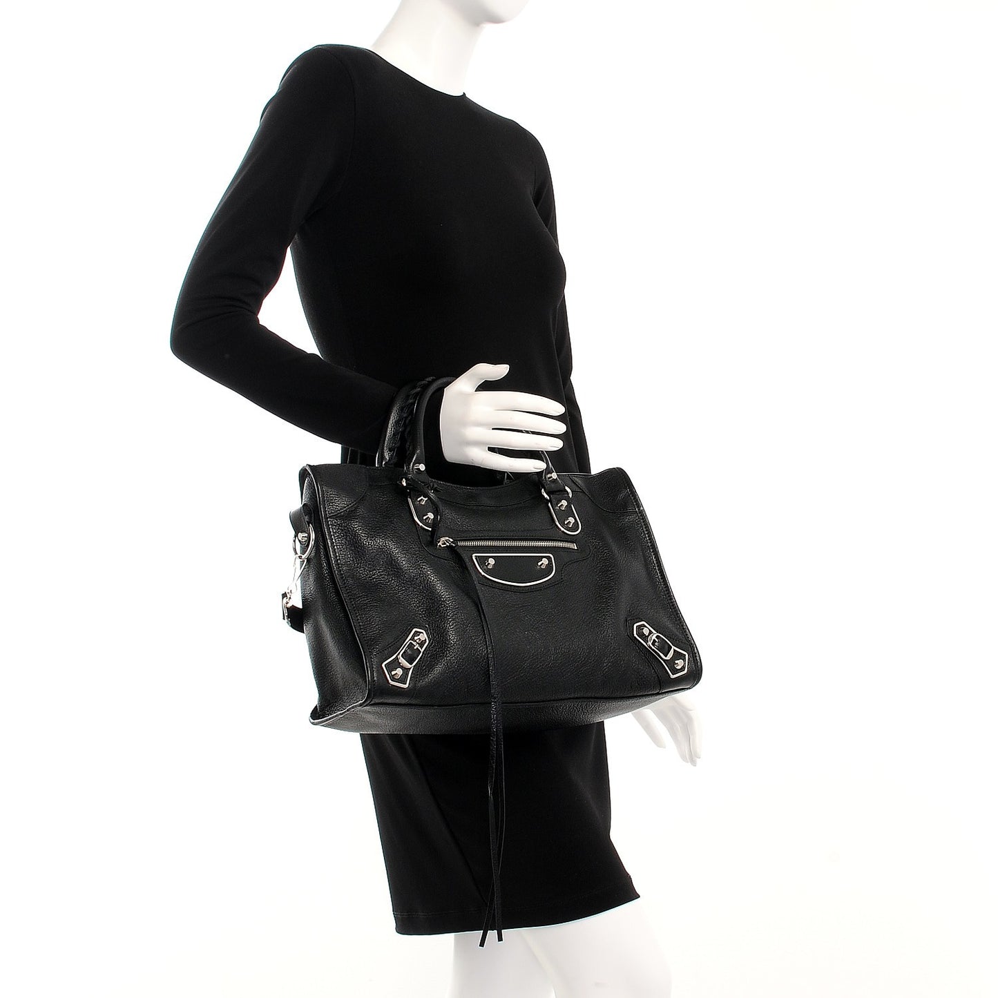 Chevre Silver Metallic Edge Hardware City Black