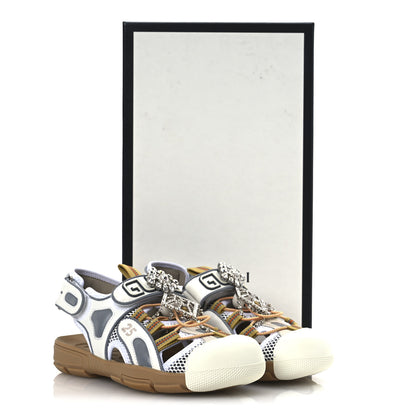 Gucci Mesh Fabric Tinsel Sport Sandals 37 White Silver 13 of 13