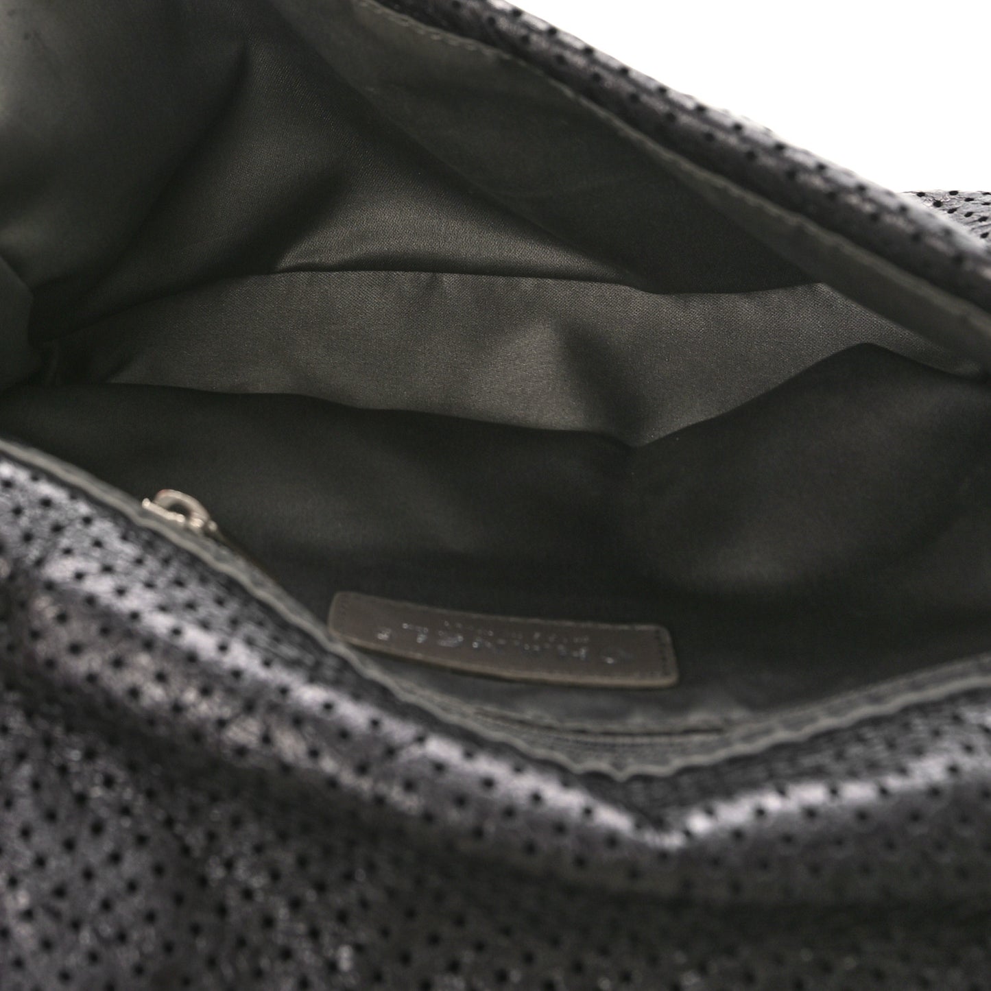 Metallic Crackled Calfskin Large Perforated Drill Flap Black