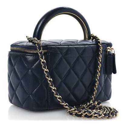 Chanel Lambskin Quilted Small Charming Top Handle Vanity Case With Chain Navy Blue 3 of 12
