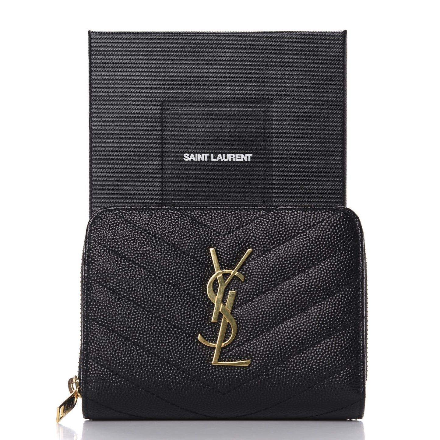 Grain De Poudre Matelasse Chevron Monogram Compact Zip Around Wallet Black