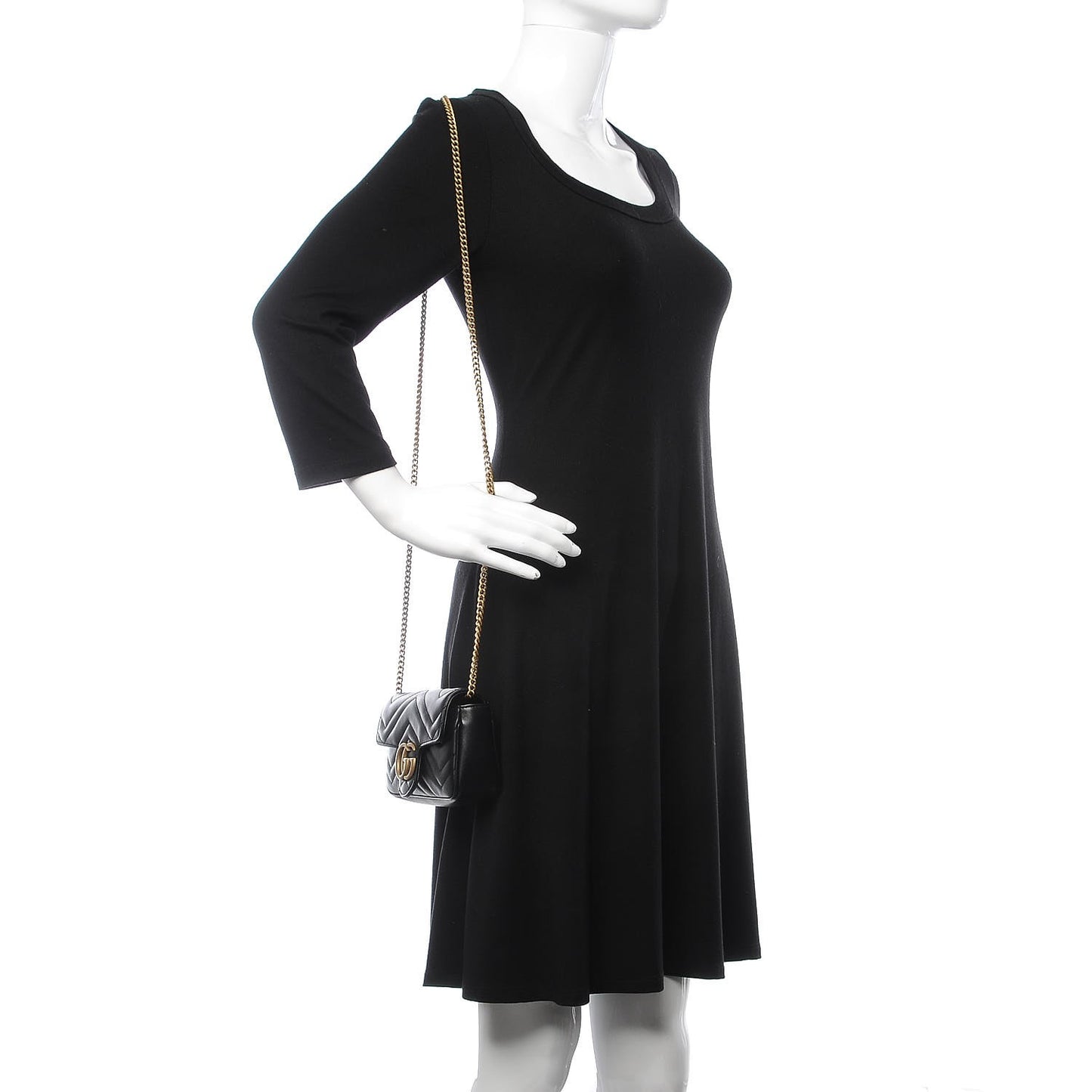Calfskin Matelasse Super Mini GG Marmont Shoulder Bag Black