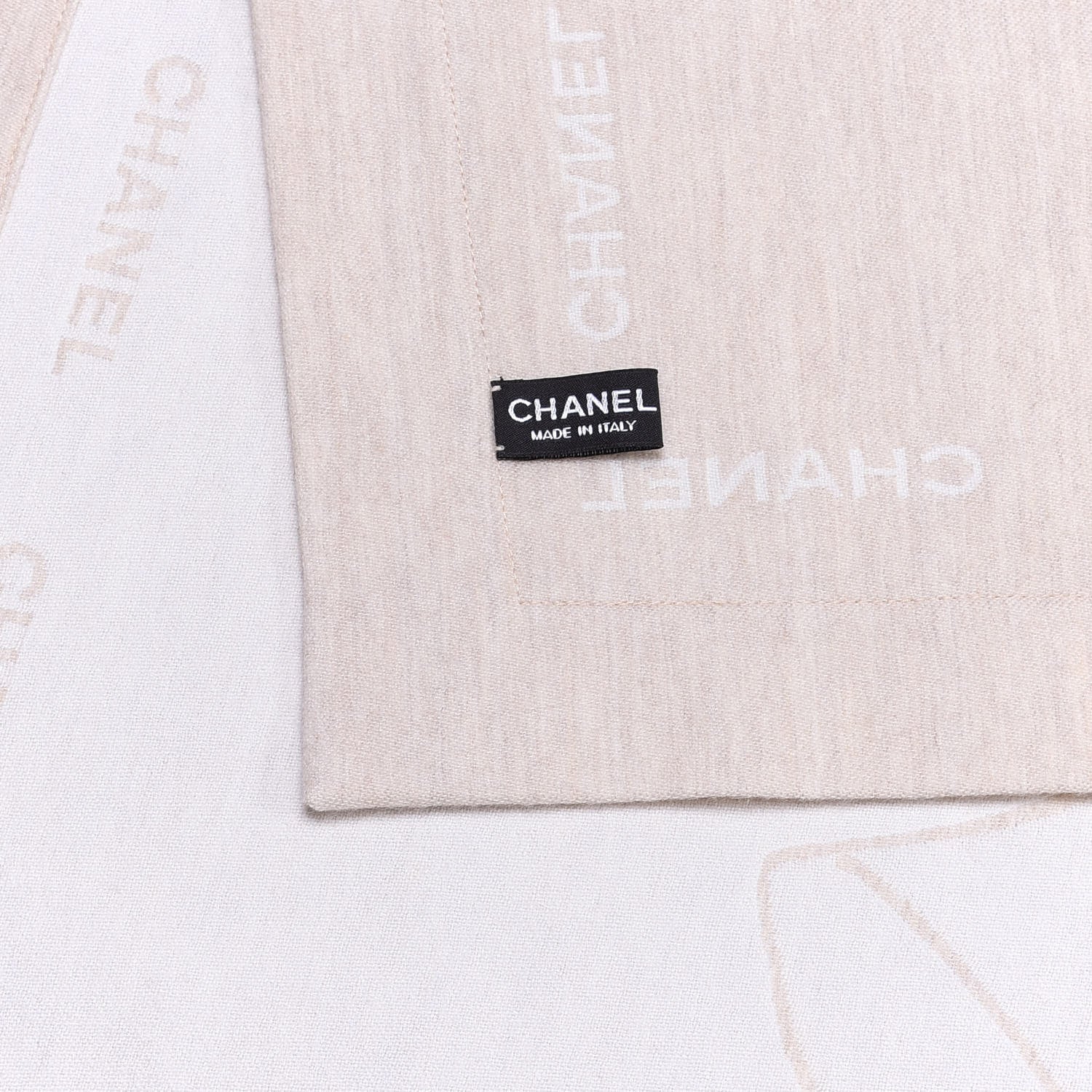 Chanel Wool Silk Lightweight Throw Blanket Beige 3 of 3
