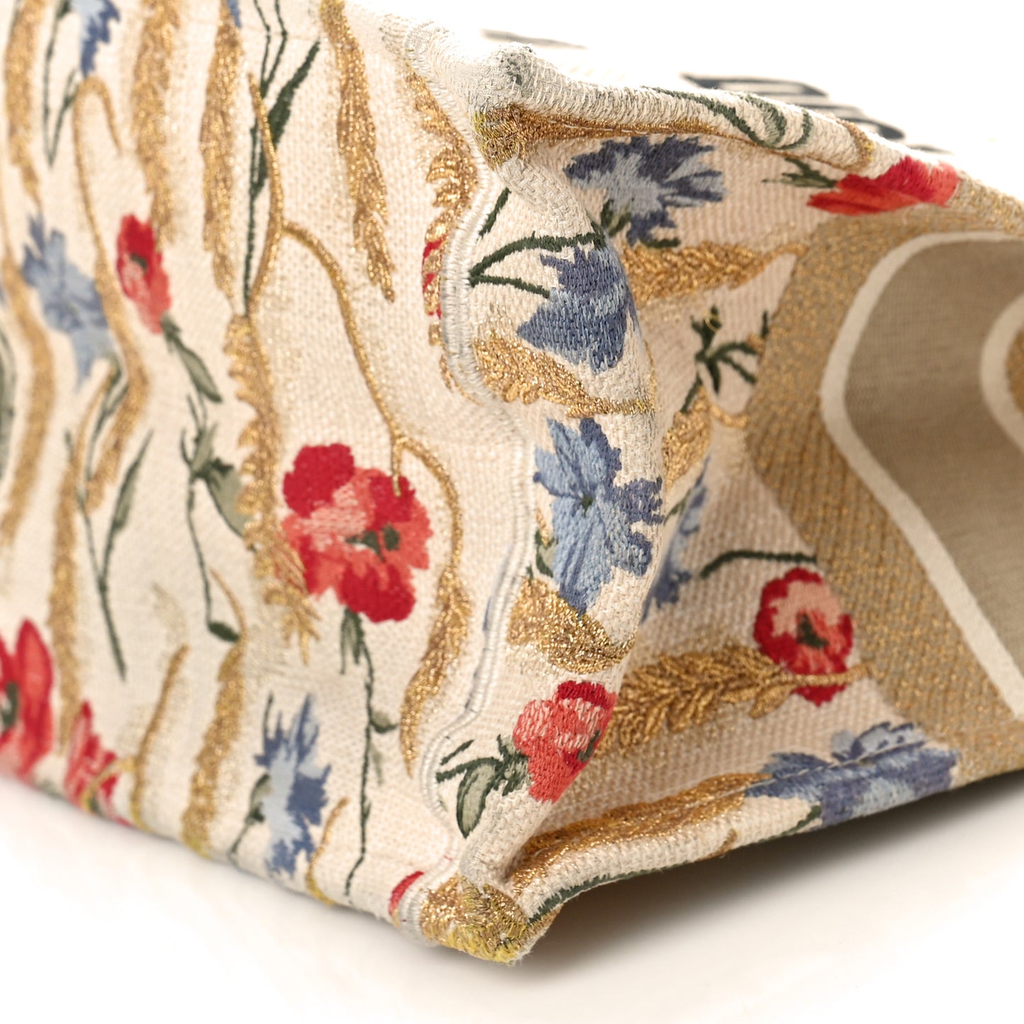 Canvas Embroidered Medium Hibiscus Book Tote Beige Multicolor