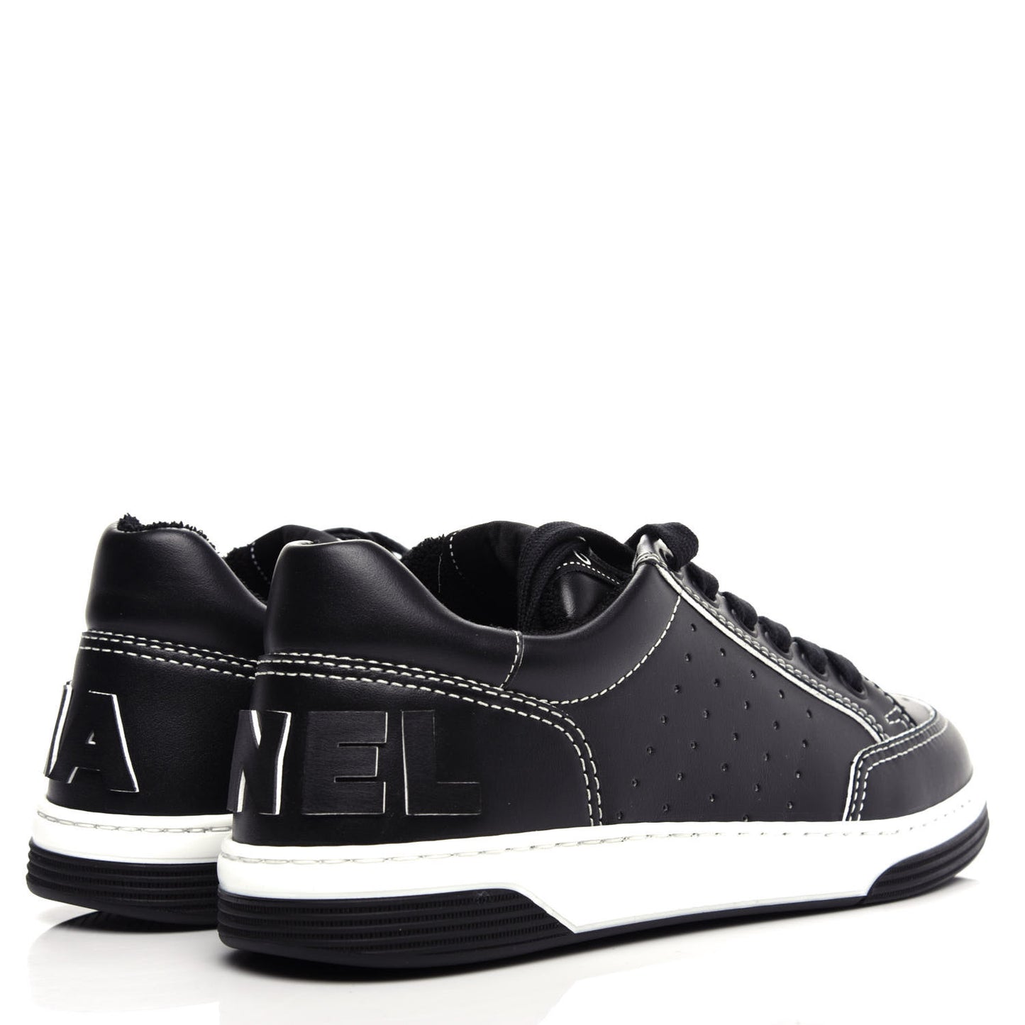 Calfskin Womens Logo Sneakers 37 Black White