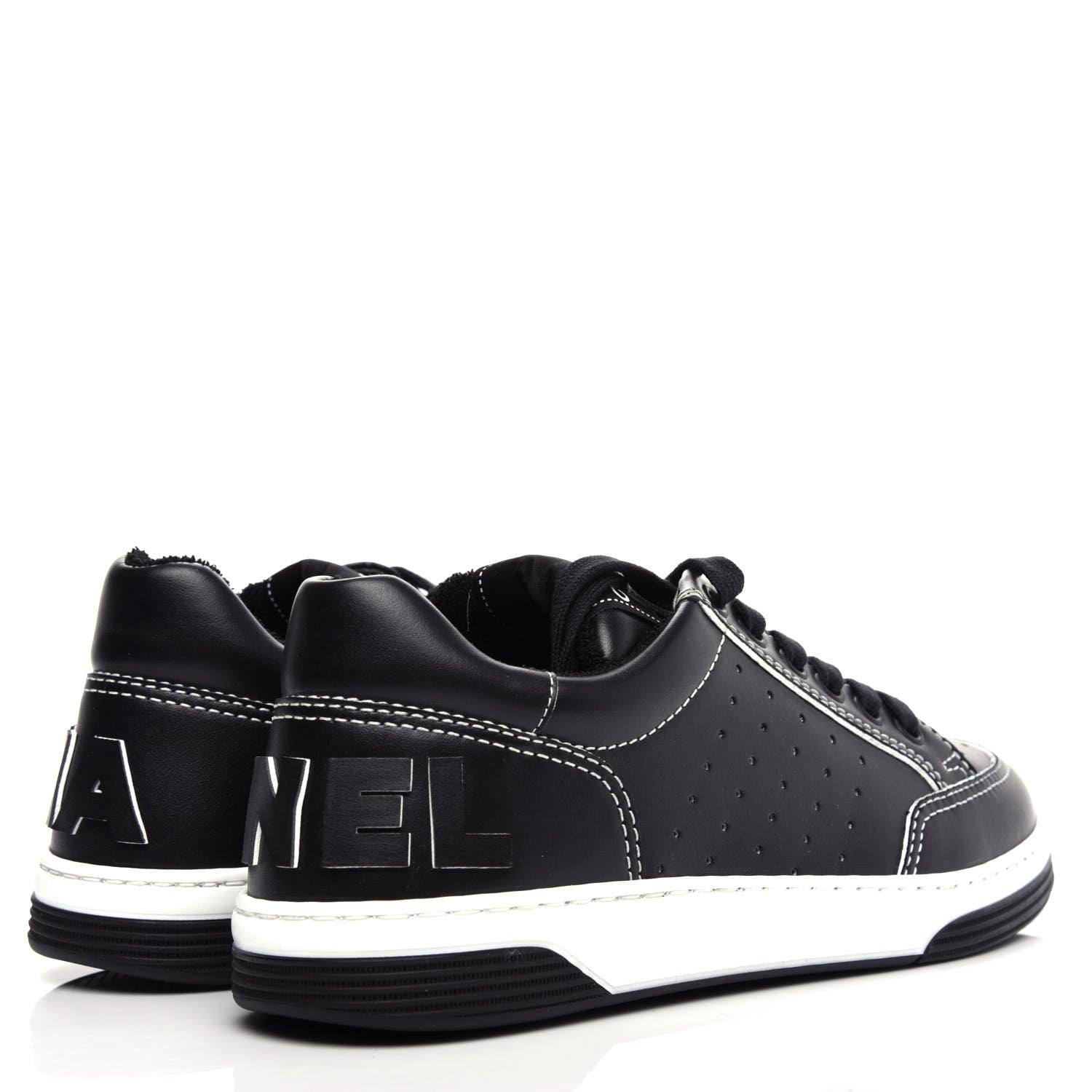 Chanel Calfskin Womens Logo Sneakers 37 Black White 4 of 11