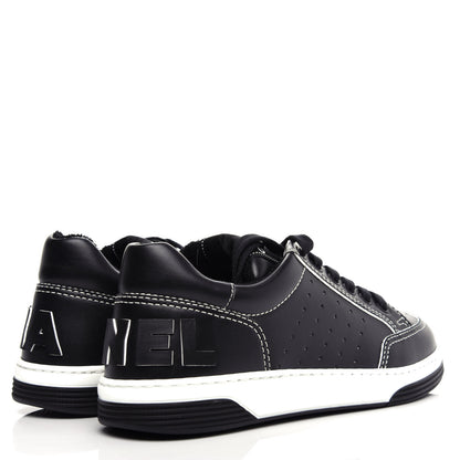 Chanel Calfskin Womens Logo Sneakers 37 Black White 4 of 11