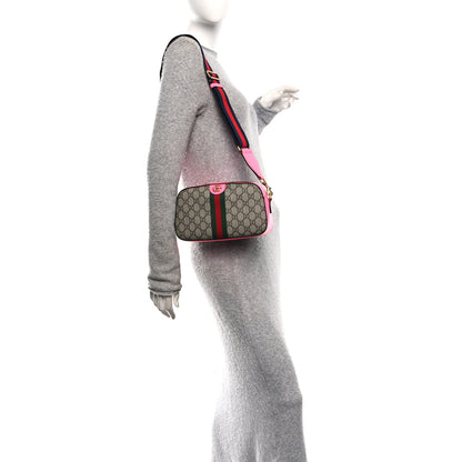 Gucci GG Supreme Monogram Textured Dollar Calfskin Web Ophidia Small Crossbody Bag Beige Ebony Fuchsia 2 of 10