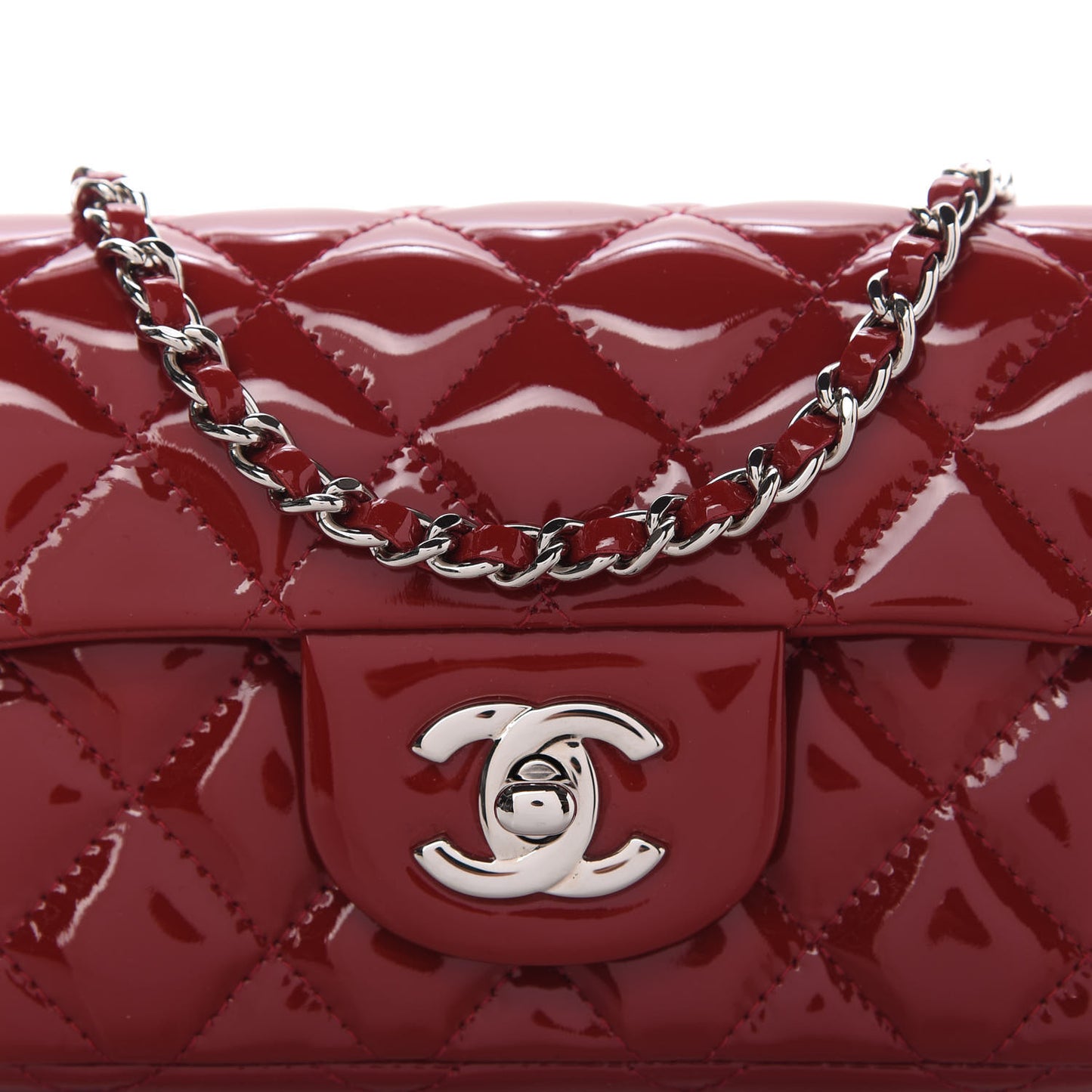 Patent Calfskin Quilted Extra Mini Rectangular Flap Red