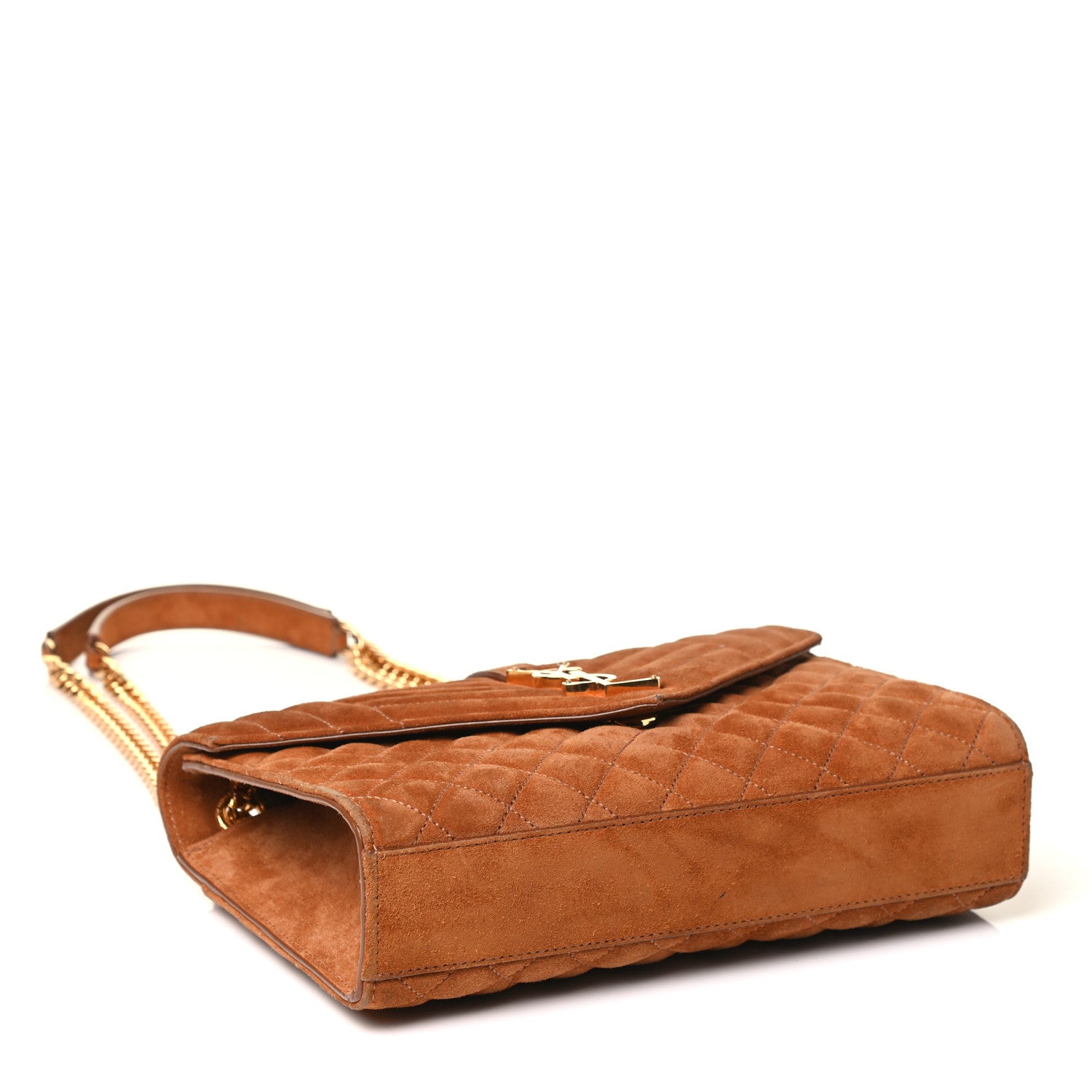 Saint Laurent Suede Mixed Matelasse Triquilt Medium Monogram Envelope Satchel Tan 3 of 4