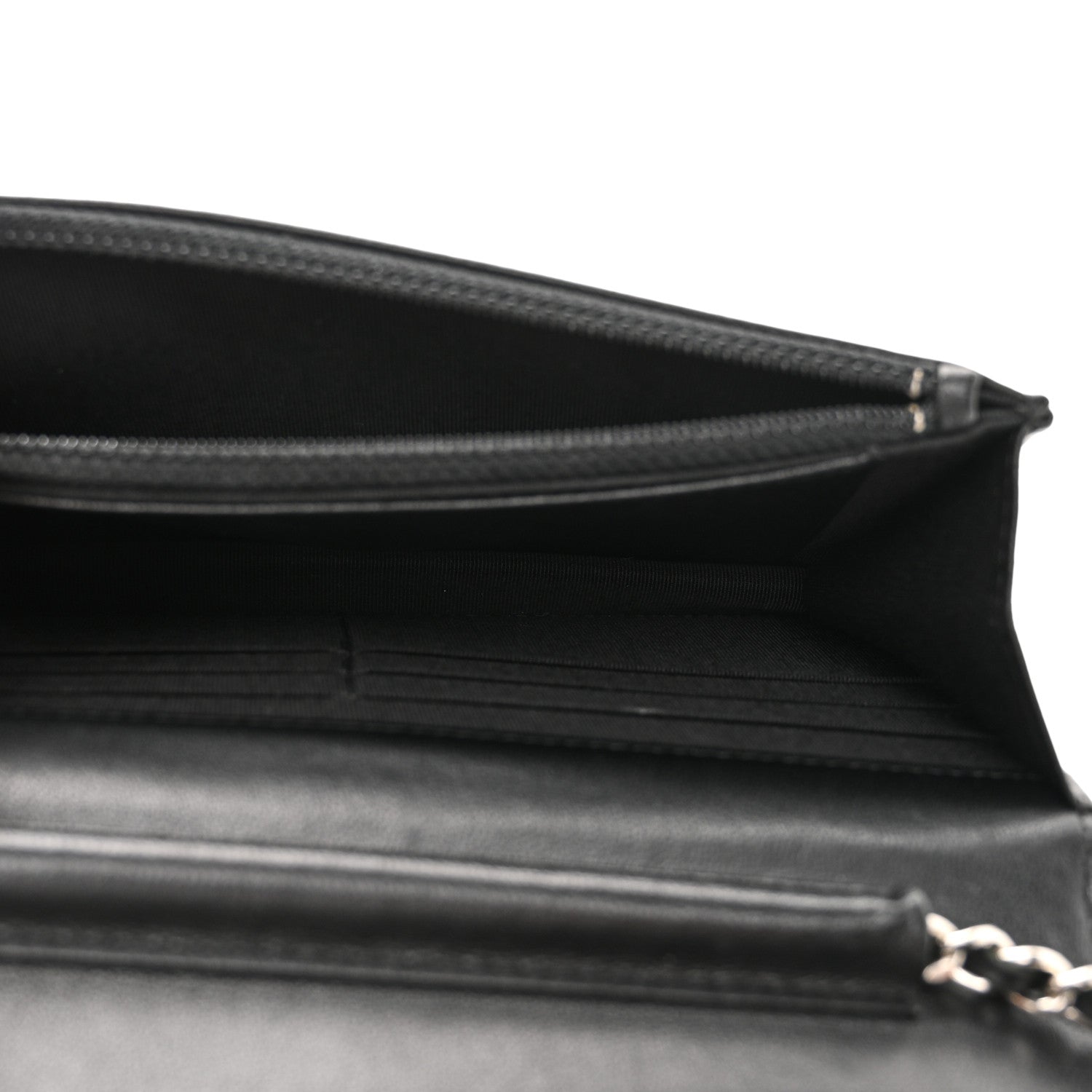 Chanel Sheepskin Chevron Wallet On Chain WOC Black 5 of 10