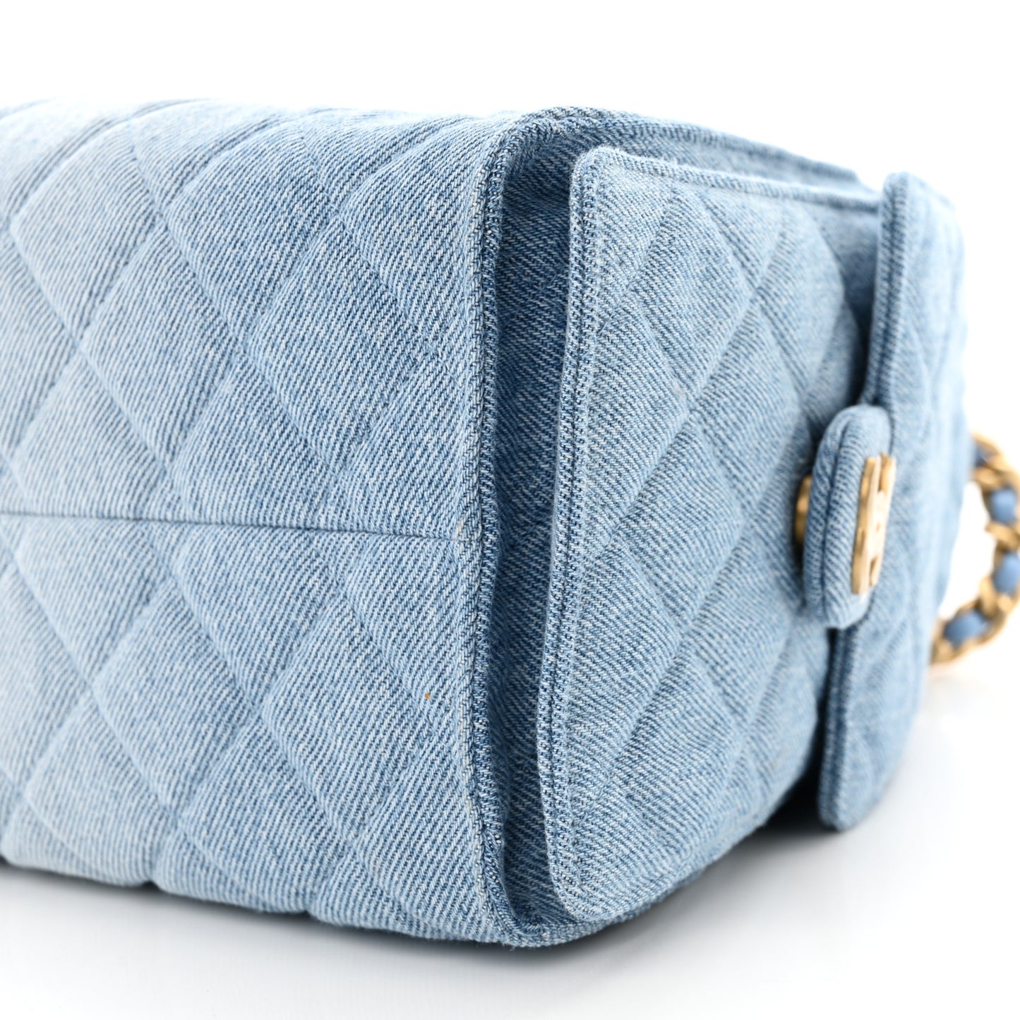 Washed Denim Quilted Small Chanel 25 Handbag Blue