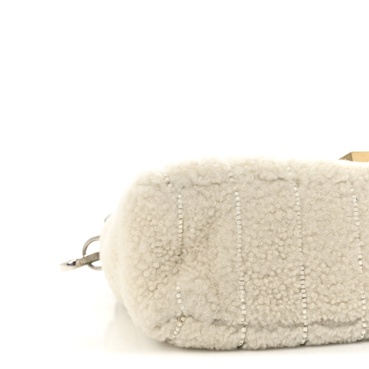 Sheepskin Crystal Beaded Baguette White